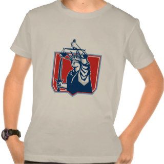 Statue of Liberty Wielding Sword Scales Justice T Shirts