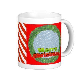 Candy Cane Stripe Mug with Merry Christmas Wreath