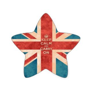 Keep Calm and Carry On Vintage Union Jack Flag Star Stickers