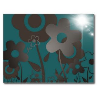 Cute Girly Flowers   Brown and Teal Blue Post Cards