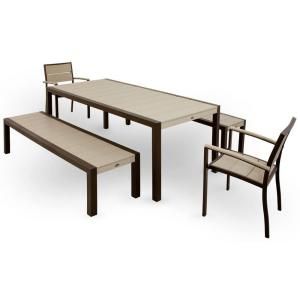 Trex Outdoor Furniture Surf City Textured Bronze 5 Piece Bench Patio Dining Set with Sand Castle Slats TXS122 1 16SC