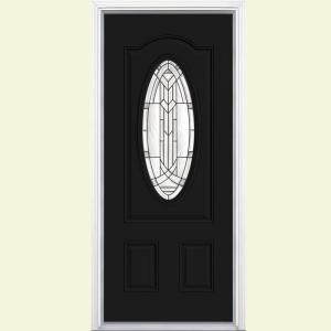 Masonite Chatham Three Quarter Oval Lite Painted Smooth Fiberglass Entry Door with Brickmold 22501