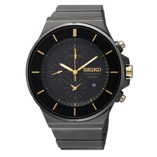 Seiko Men's Chronograph Black Ion Gold Accent Watch Seiko Men's Seiko Watches