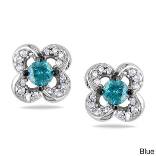 Miadora 14k White Gold 1/3ct TDW Blue or Yellow and White Diamond Earrings (H I, I1 I2) Miadora Diamond Earrings