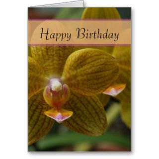 Golden Yellow Orchid Flower Happy Birthday Greeting Cards