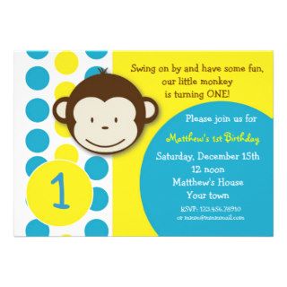 Mod Monkey Birthday Party Invitations Boy