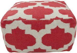 18" x 18" x 18" Poufs 100% Wool Cantaloupe This square pouf has a distinctive and stylish pattern that is soon to be a conversation piece. Made in India with one hundred percent wool, this pouf is durable and priced right. With a fun and fre