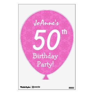 Pink Balloon Custom Name 50th  Birthday Party B527 Wall Decals