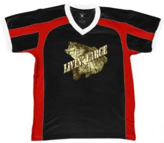 Livin' Large Mens Fishing Sports T shirt, Largemouth Bass Fishing Design Sport Shirt Clothing