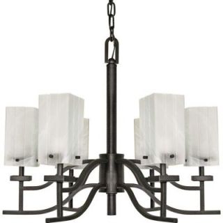 Glomar Cubica 6 Light Textured Black Chandelier with Alabaster Glass Shade HD 000