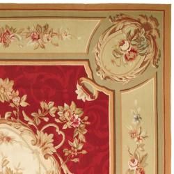 Hand knotted French Aubusson Weave Red Taupe Wool Rug (8' x 10') Safavieh 7x9   10x14 Rugs