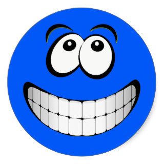 Blue Big Grin Smiley Face Stickers