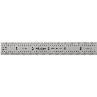Mitutoyo 182 105, Steel Rule, 6" X 150mm, (1/32, 1/64", 1mm, 1/2mm), 3/64" Thick X 3/4" Wide, Satin Chrome Finish Tempered Stainless Steel Construction Rulers
