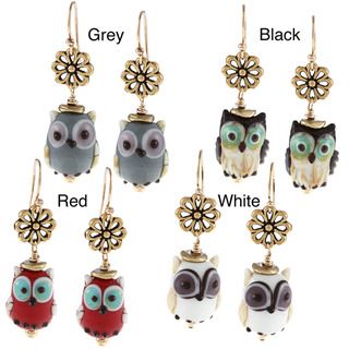 Charming Life 14k Goldfill Owl Lampwork Glass Bead Hook Earrings Charming Life Fashion Earrings