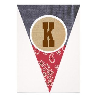 Cowboy Pennant Letter K  Personalized Invite