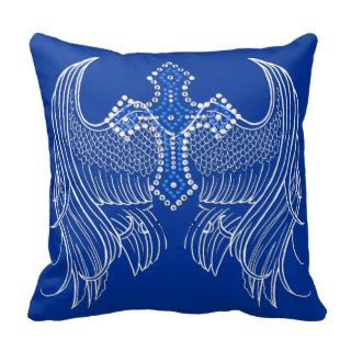 Blue Angel Wings and Cross Bling Pillow