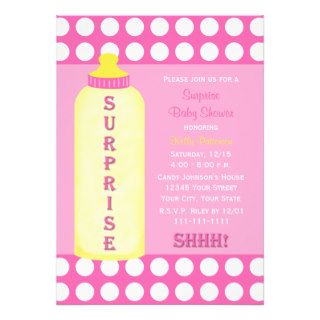 Surprise Baby Shower Invitation   Pink Baby Bottle