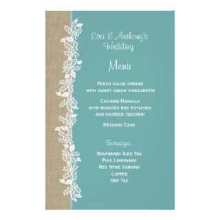 Sea Garland Teal Menu Custom Stationery