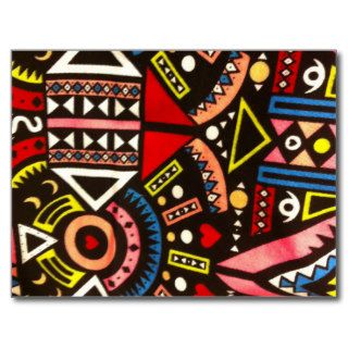 Trendy Colorful Red Black Abstract Tribal Pattern Post Card