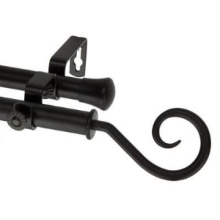 Rod Desyne 66 in.   120 in. Black Double Telescoping Curtain Rod with Curl Finial 4720 662