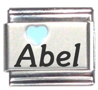 Abel Light Blue Heart Laser Name Italian Charm Link Jewelry