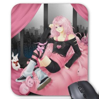 Pink punk anime girl mousepad