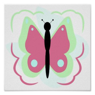 Pretty Green And Pink Butterfly Poster