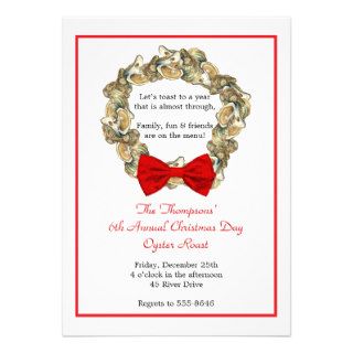 Coastal Christmas Oyster Wreath Personalized Announcement