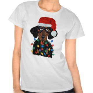 Dachshund Santa Tangled In Christmas Lights T shirts