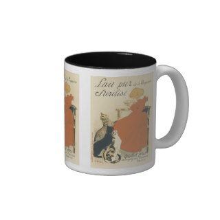 Vintage Art Nouveau, Young Girl Giving Cats Milk Mugs