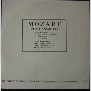 Mozart Flute Quartets K. 285 in D Major, K. 285 B in (Anh. 171) in C Major, K. 298 in a Major viola David Mankovitz, Harry Zarief, Ralph Oxman, Julius Baker Music