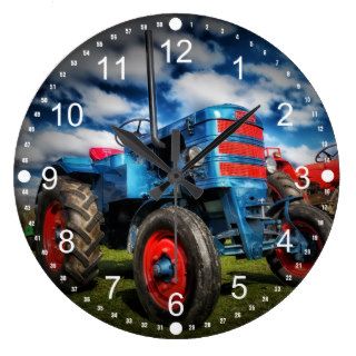Cool Blue Red Antique Tractor Gifts for Farmers Wall Clocks