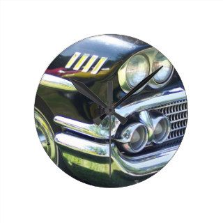 black and chrome classic car front passenger side round wall clocks
