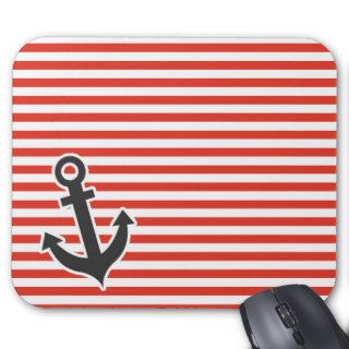 Cinnabar Color Horizontal Stripes; Striped; Anchor Mouse Pads
