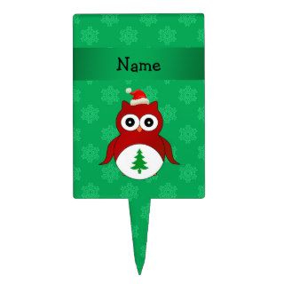 Personalized name red santa owl green snowflakes cake pick