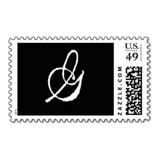 Letter G Cursive Stamp Black & White