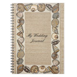 Seashell Border on Brown Weave Wedding Journal