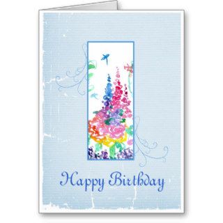 Happy Birthday Watercolor Spring Garden Dragonfly Greeting Card