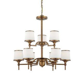 Savoy House 1 4380 9 178 Chandelier with White Etched Shades, Heirloom Brass Finish    