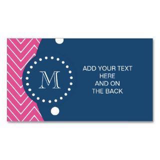 Navy Blue, Hot Pink Chevron Pattern, Your Monogram Business Card Templates