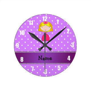 Personalized name princess purple polka dots clock