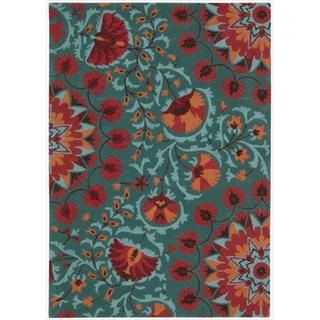 Hand tufted Suzani Teal Floral Bloom Rug (2'6 x 4') Nourison Accent Rugs
