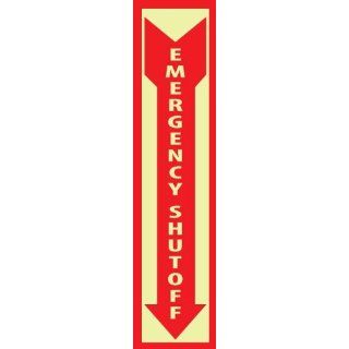 NMC GL181R Fire Sign, Legend "EMERGENCY SHUT OFF" with Down Arrow Graphic, 4" Length x 18" Height, Glow Rigid, Red on Yellow Industrial Warning Signs