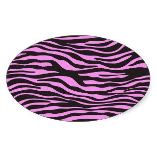 Animal Print, Zebra Stripes   Black Pink Oval Sticker