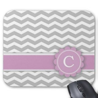 Letter C Pink Monogram Grey Chevron Mousepads