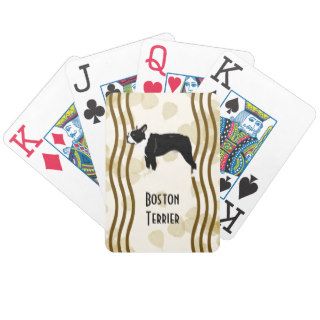 Boston Terrier ~ Tan leaves Motiff Bicycle Playing Cards