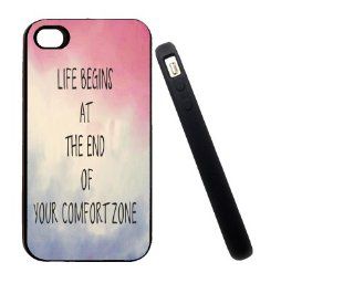 Apple Iphone 4 4g 4s Inspirational Quote Life Begins At The End Of Your Comfort Zone Design Black Rubber Slim Cell Phones & Accessories