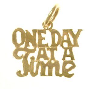Alcoholics Anonymous Saying Pendant, #183 15, Solid 14k Gold, "One Day at a Time" Jewelry