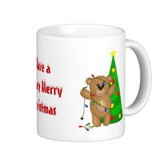 Funny Teddy Bear Tangled in Christmas Lights Coffee Mugs