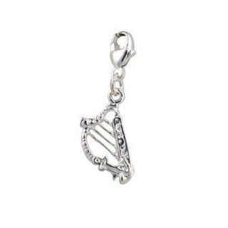 Silver 26x8mm Harp Charm on a lobster trigger Clasp Style Charms Jewelry
